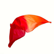 a flowing, gradient red and orange silk on a white background