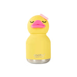 Yellow duck-shaped bottle with a pink lid on a white background