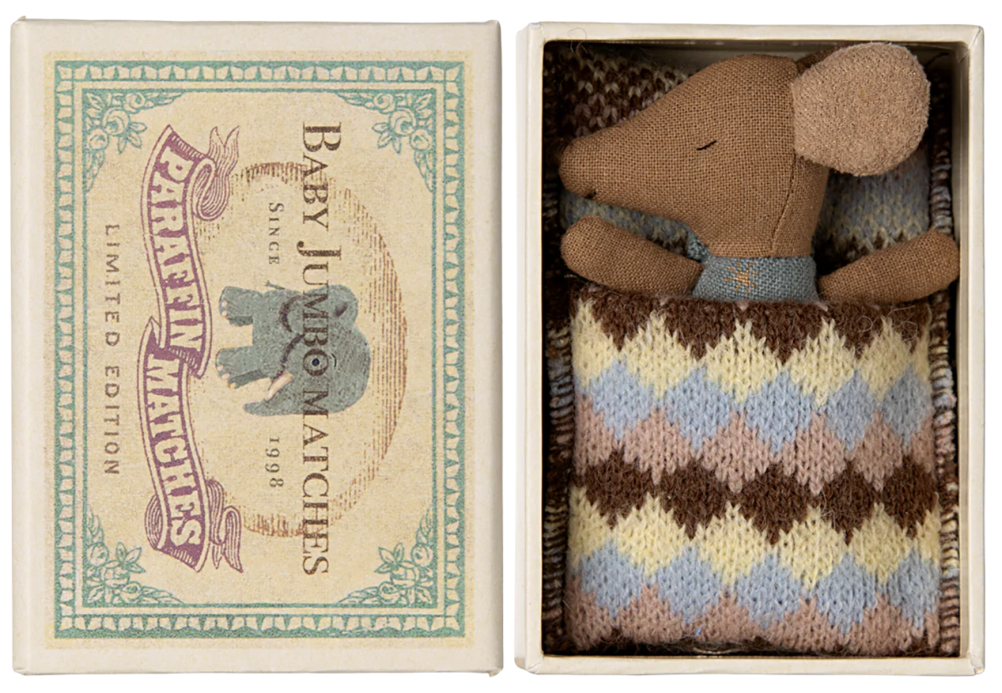 NEW Sleepy-Wakey Baby Mouse in a Matchbox, Blue