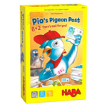 On a white background, a yellow box with an illustrated blue pigeon wearing a red cap holding up a postcard.