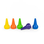 Set of five colorful finger crayons on a white background