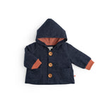 Kasper Denim-Effect Diagonal Fleece Coat with Hood