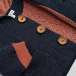 Kasper Denim-Effect Diagonal Fleece Coat with Hood