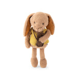 A brown plush bunny with long ears on a white background