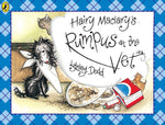 A book cover with a blue argyle border and an illustration of a scruffy dog