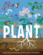 Illustrated book cover of 'Plant' with plants, flowers, and animals on a blue background.