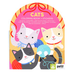 Coloring book and stickers set with illustrated cats on a white background