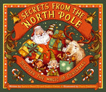 Book cover of 'Secrets from the North Pole' with Santa Claus, reindeer, and elves on a green background.