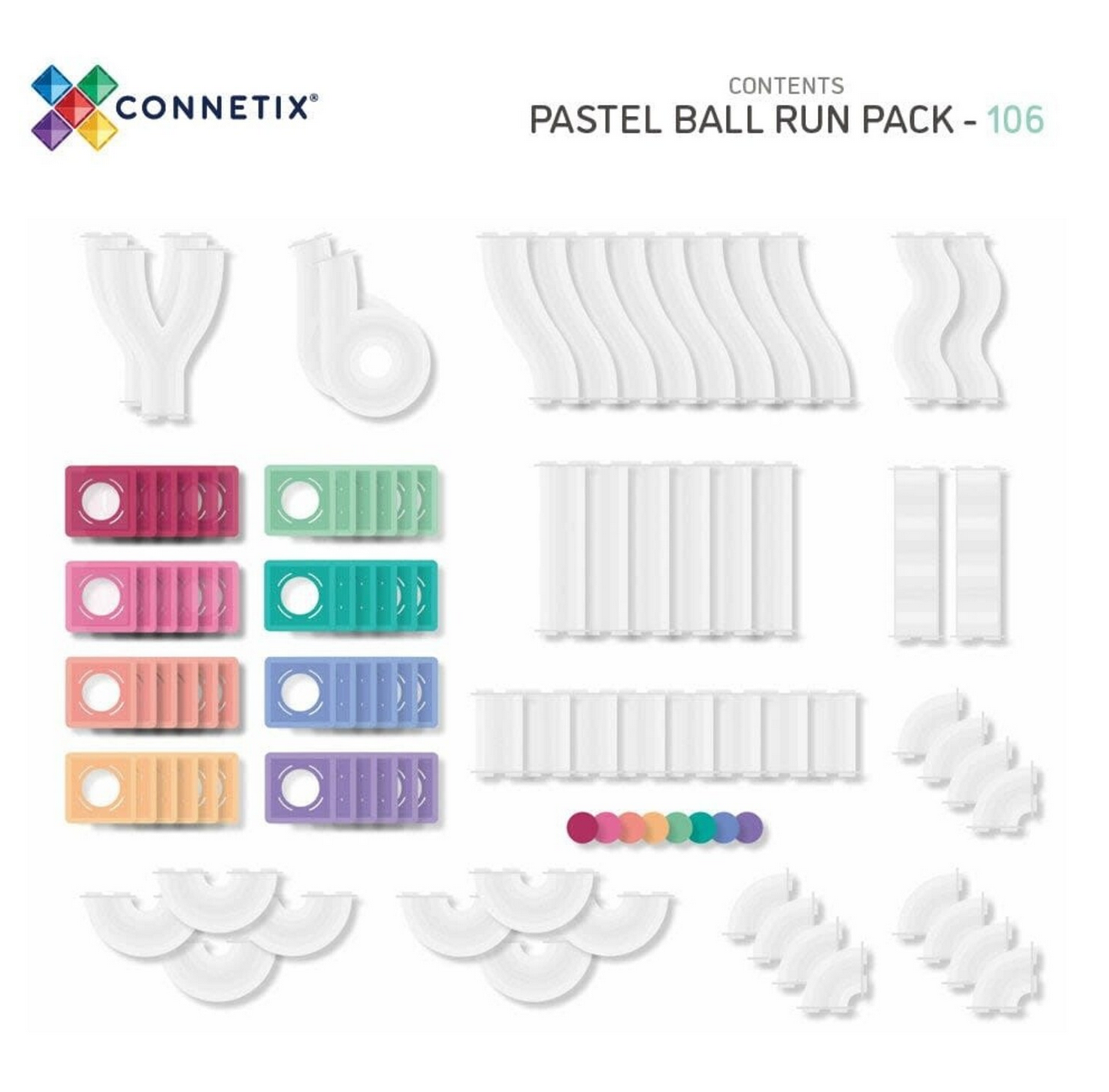 Connetix Pastel Ball Run Expansion Pack, 106 Pieces