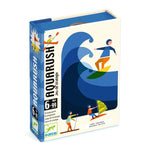 Aquarush game box with illustrations of people engaging in water activities on a blue and white background.