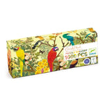 Puzzle box with colorful bird design on a white background
