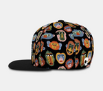 Colorful monkey face  patterned cap on a light gray background