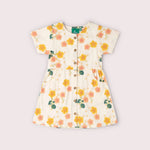 Floral dress with short sleeves on a light gray background