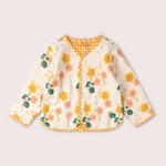 Floral-patterned baby jacket on a light gray background
