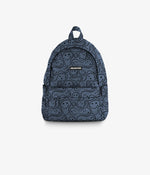 Black patterned backpack on a white background