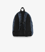 The back of a Black backpack with gray pattern on a white background