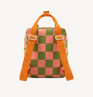 Small Backpack Farmhouse Checkerboard Green + Pink
