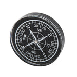 a black compass on a white background