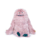 On a white background, A fluffy lavender moster with long arms, short legs and eyes hidden by fur