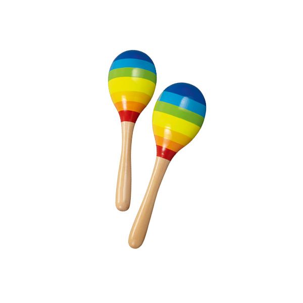 Two small rainbow maracas on a white background.