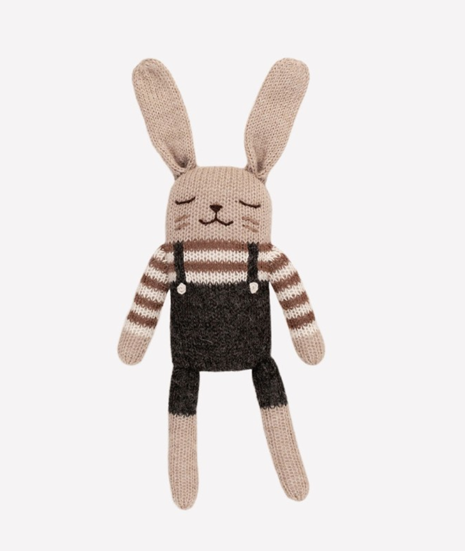 Bunny in Black Overalls and Striped Shirt