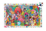 On a white background, a colourful, illustrated rio scene on an assembled puzzle with one piece missing at the corner