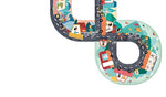 a corner of the completed puzzle on a white background twisting into a circle shape